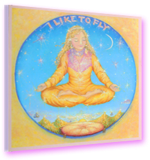 I Like to Fly CD cover art—lady in gold sitting in lotus position floating in the air